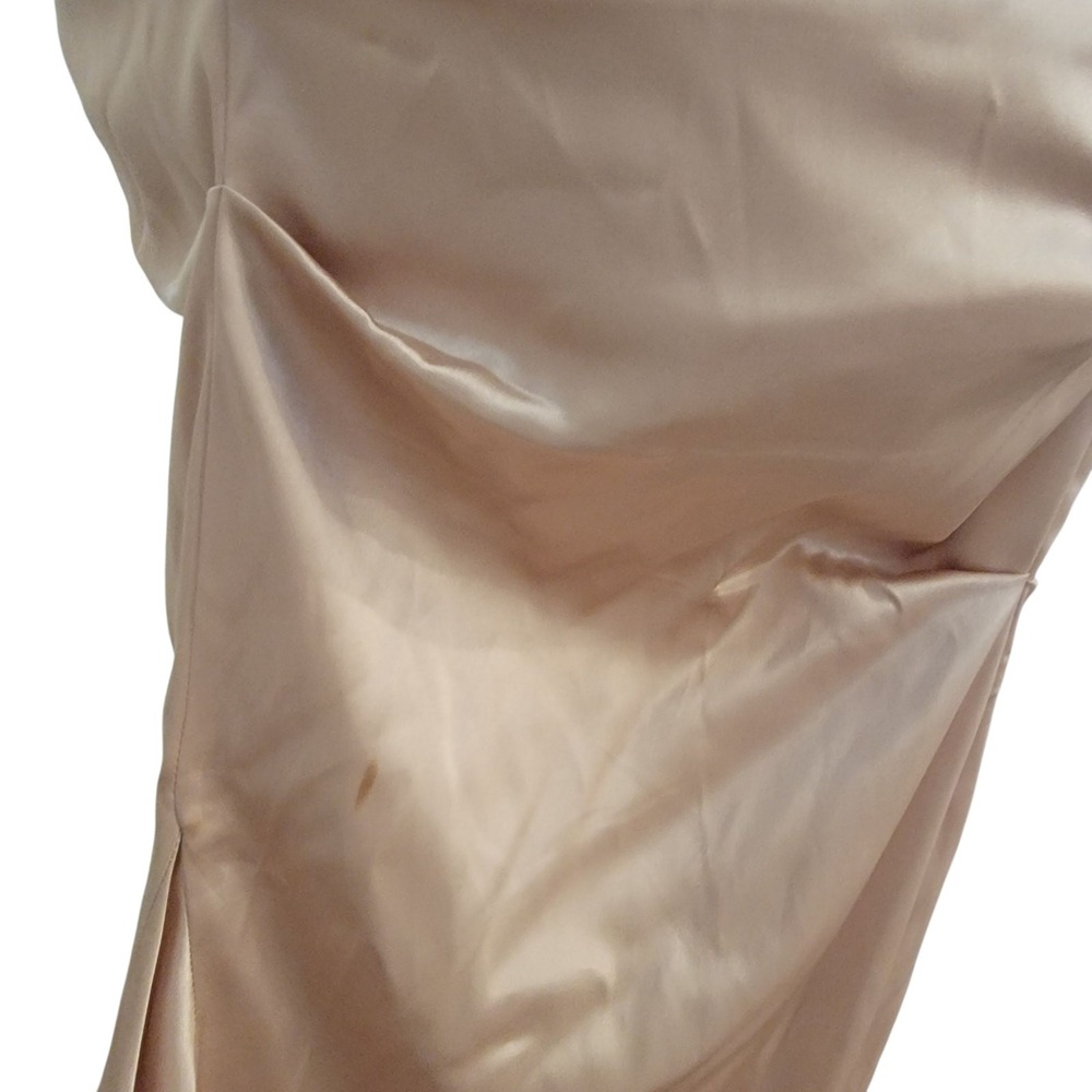Vintage Y2K Gold Maxi Dress Sz 4 Tube Ruched Strapless Satin Homecoming Cocktail - Picture 4 of 9